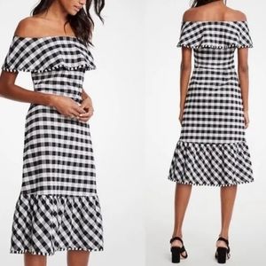 NWT Ann Taylor Gingham Off the Shoulder Black & White $149 Dress Size-00P